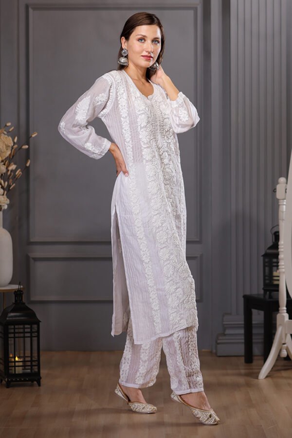 Pin Tuck Chikankari Kurta Pant Set - Image 6