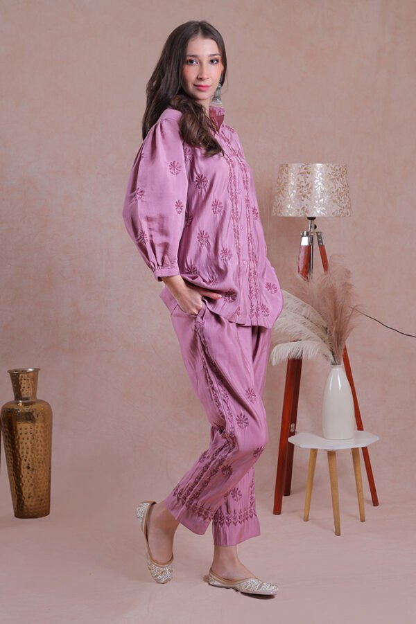 Muted Pink Chikankari Co-ord Set - Image 3