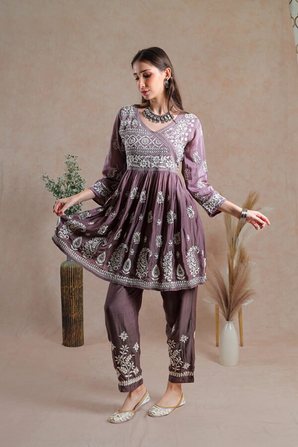 Chikankari Asymmetrical Yoke Co-ord Set - Image 2