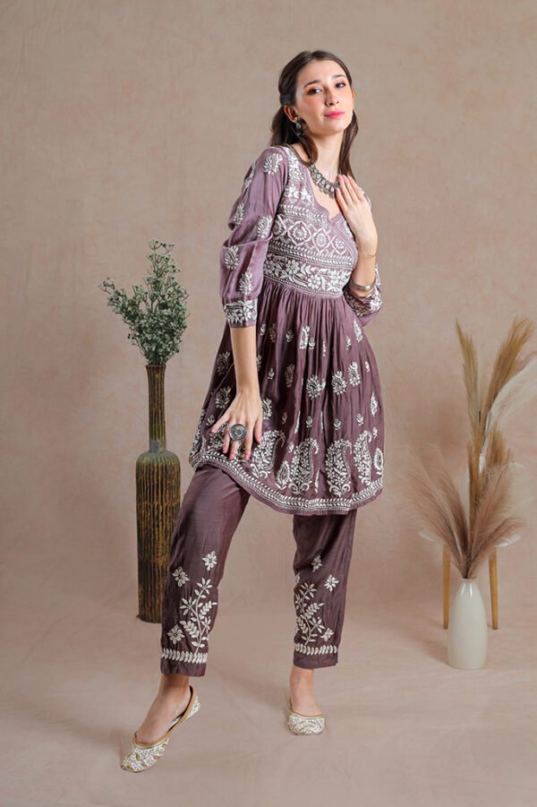 Chikankari Asymmetrical Yoke Co-ord Set - Image 3