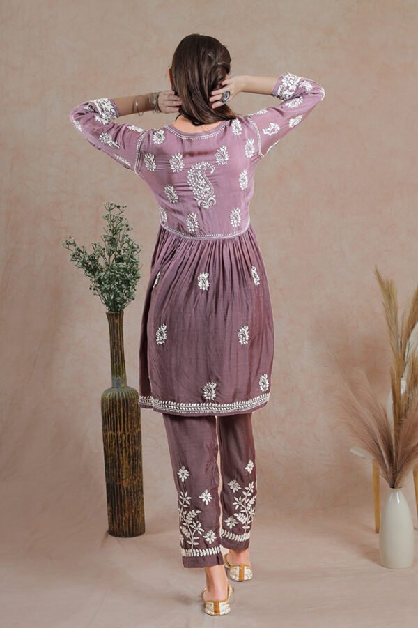 Chikankari Asymmetrical Yoke Co-ord Set - Image 5