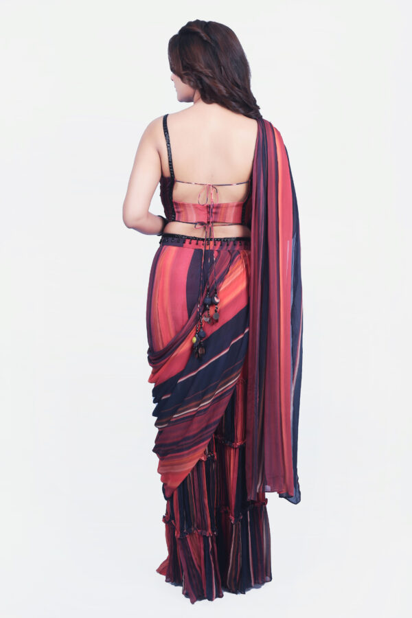 Black And Orange Sharara Saree - Image 3