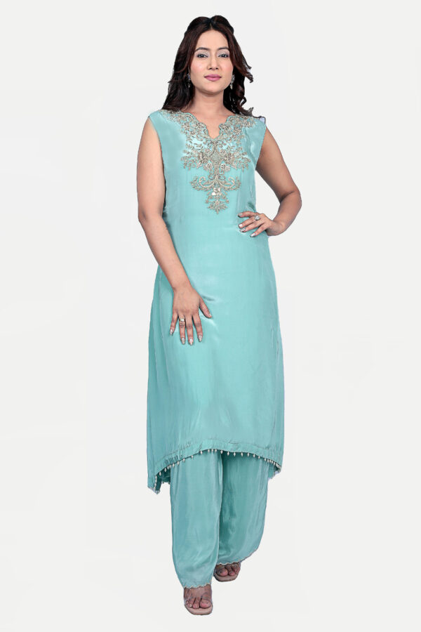 Blue Cape Set With Kurta And Palazzo - Image 2