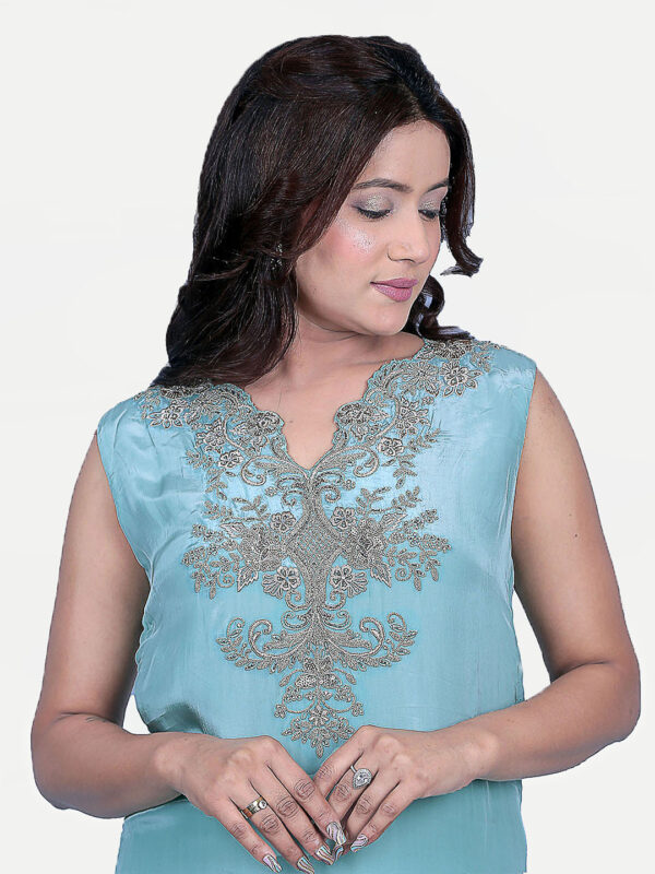 Blue Cape Set With Kurta And Palazzo - Image 3