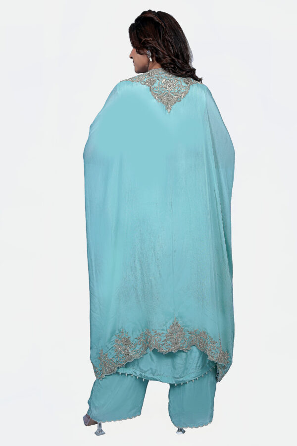 Blue Cape Set With Kurta And Palazzo - Image 5