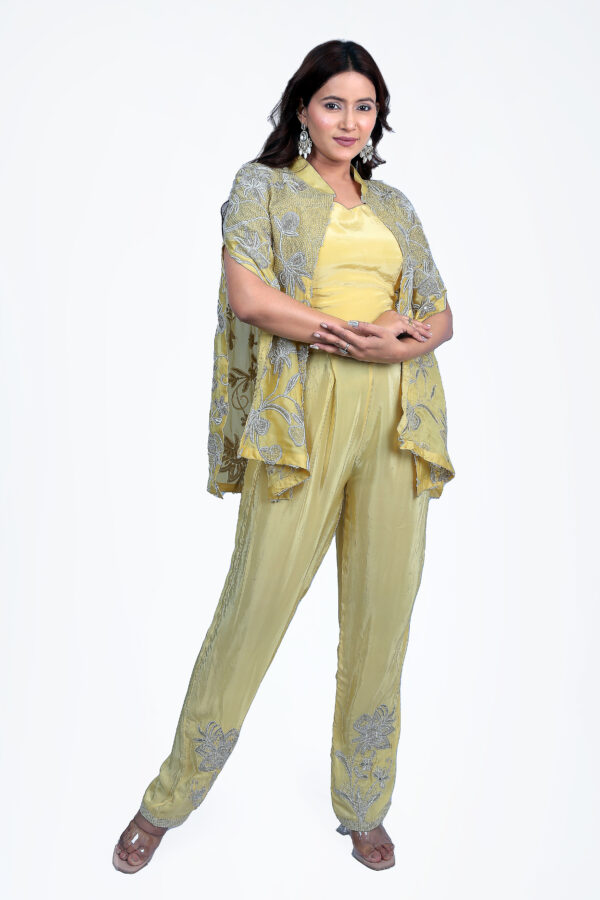 Butter Yellow Crop Top Pants And Cape Set - Image 2