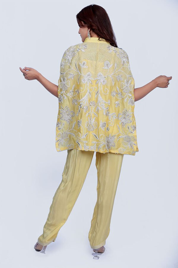 Butter Yellow Crop Top Pants And Cape Set - Image 2