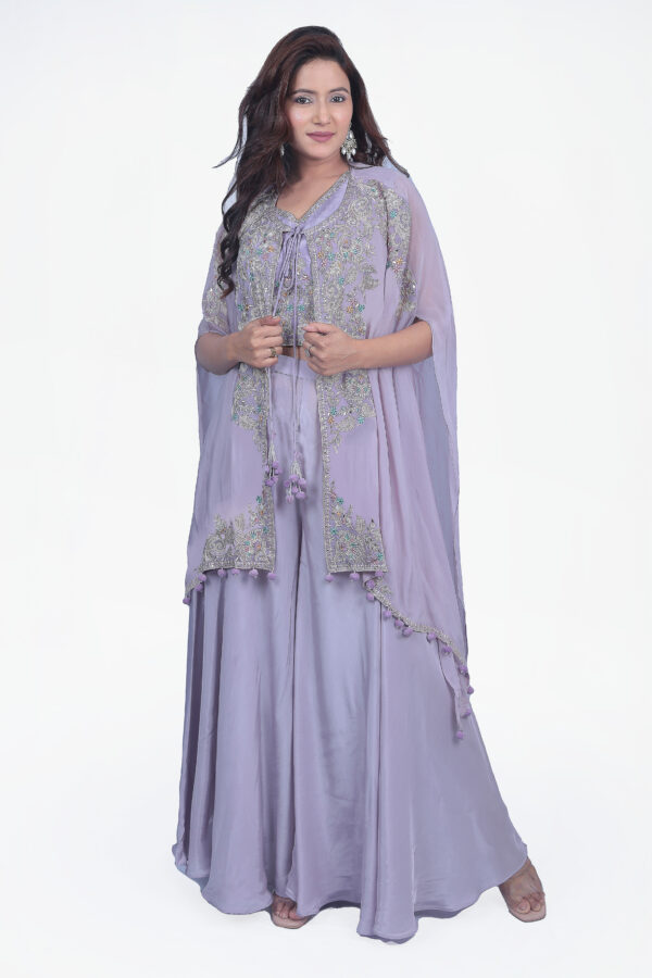 Lavender Thread Work Top With Sharara Set - Image 2