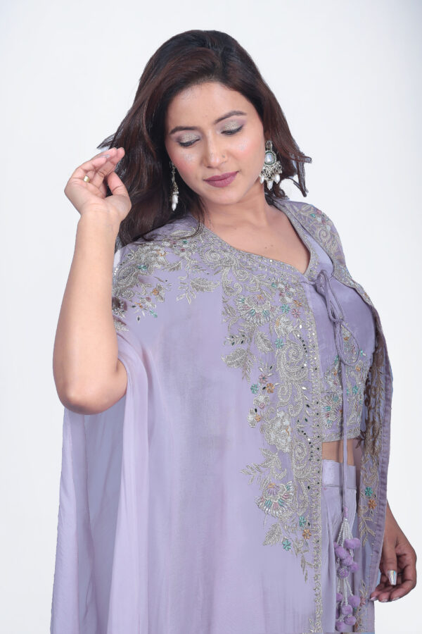 Lavender Thread Work Top With Sharara Set - Image 3