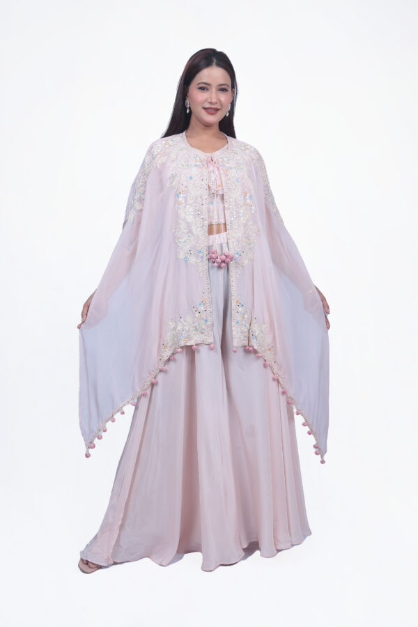 Peach Thread Work Top With Sharara - Image 2