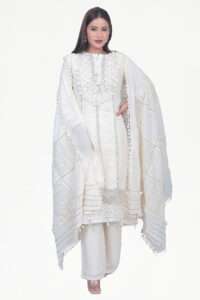 White kurta set with palazzo and dupatta. Designed with classy embroidery.