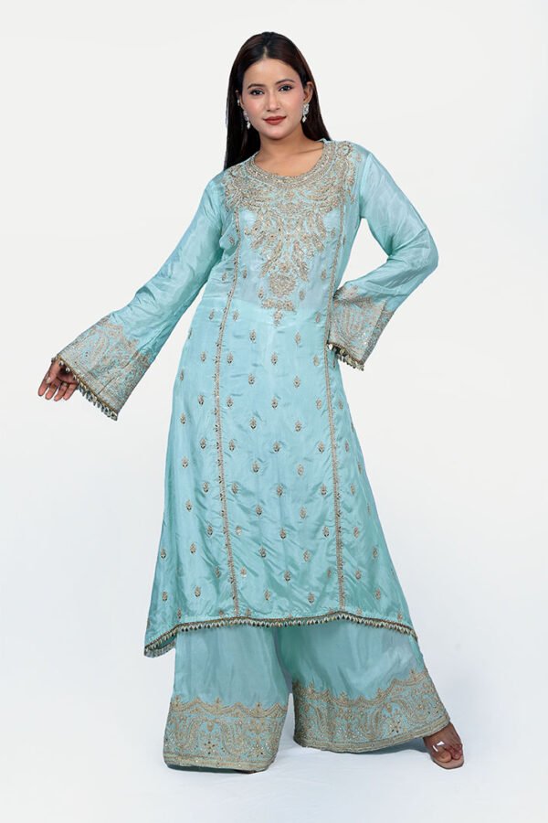 Kurta Set In Sea Green With Potli Bag - Image 3