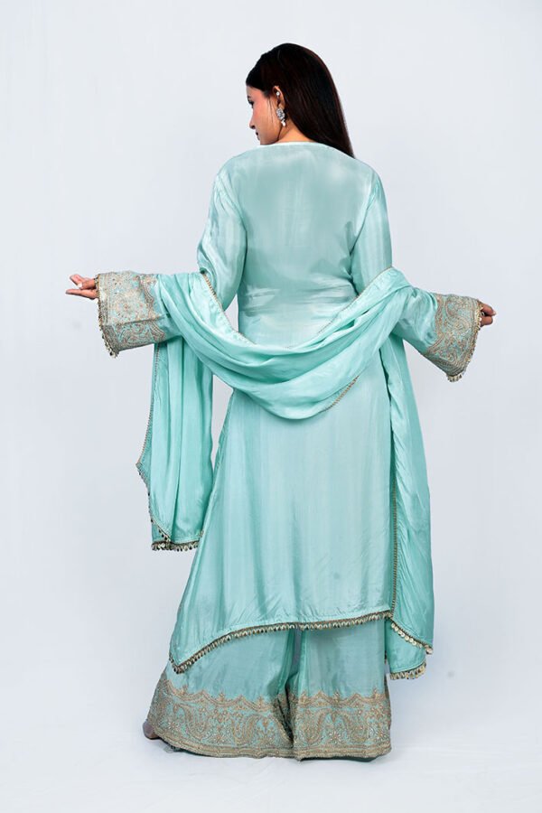 Kurta Set In Sea Green With Potli Bag - Image 4