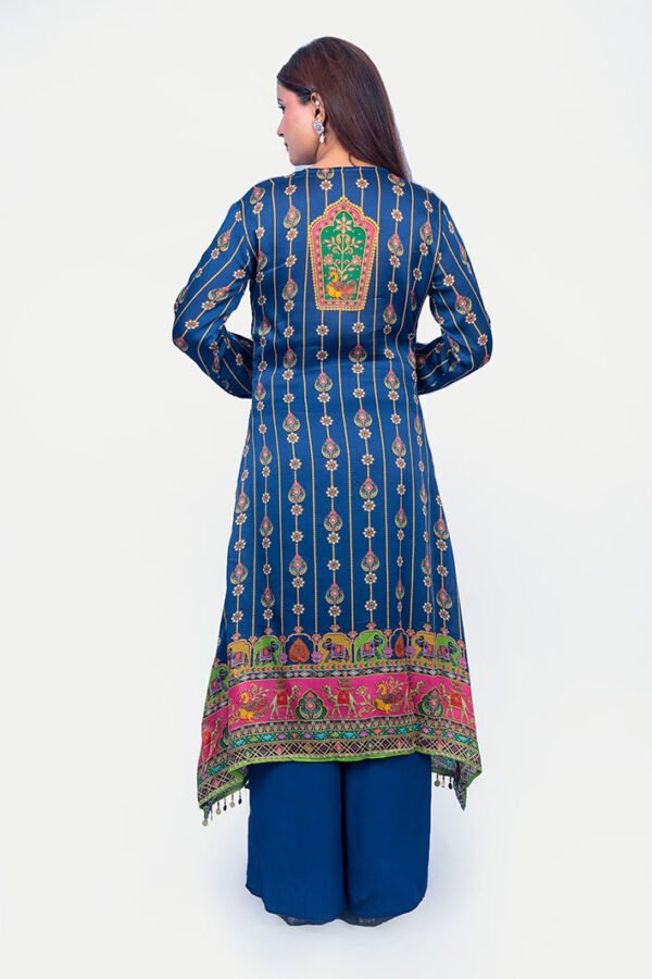 Navy Blue Kurta Set With Dupatta Printed Design. - Image 3