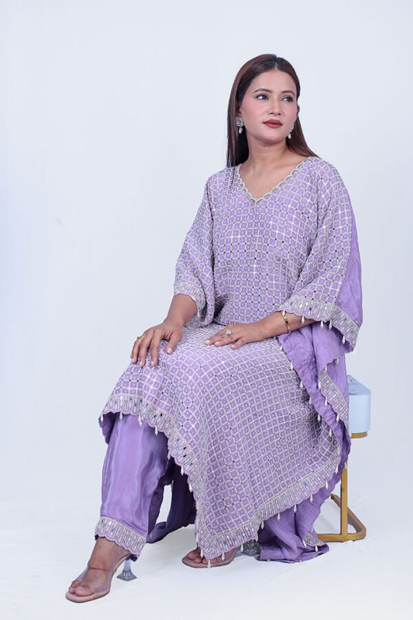 Lavender Kaftan Set With Pant - Image 5