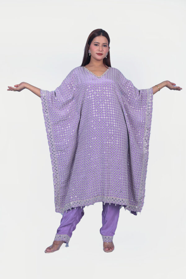 Lavender Kaftan Set With Pant - Image 3