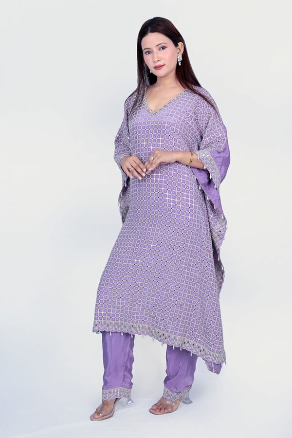 Lavender Kaftan Set With Pant - Image 4