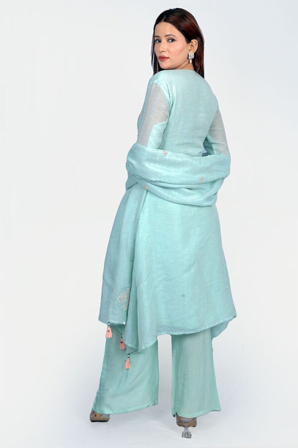 Sea Green Kurta With Palazzo and Dupatta - Image 3