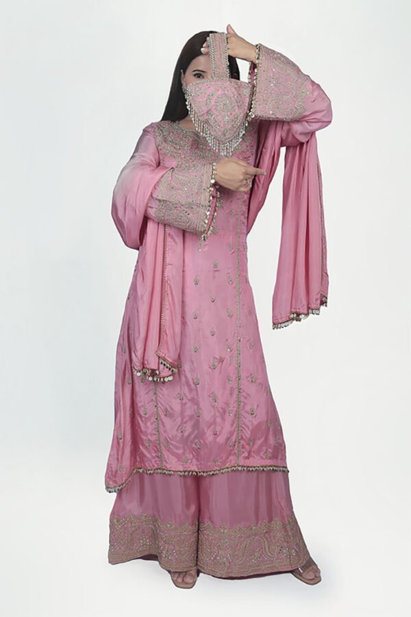 Pink Kurta Set With Potli - Image 4