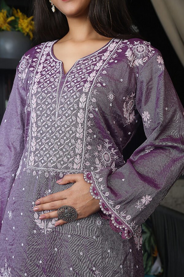 Purple Color Cutdana Embellished Kurta Set - Image 2