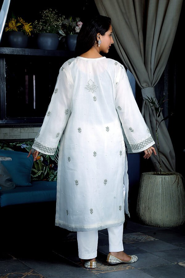 Chikankari Off-White Organza Kurta Set - Image 2