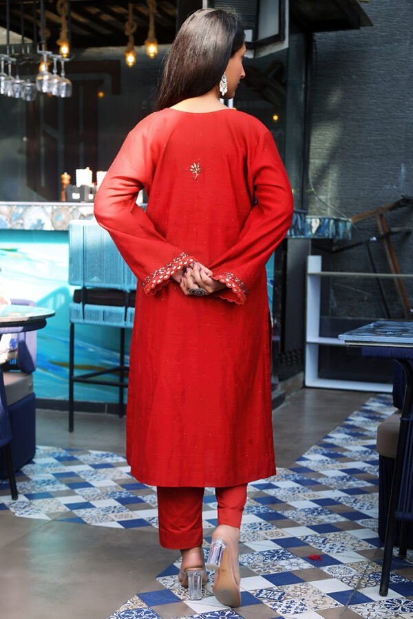 Rust Red Mukaish Kurta Set - Image 7