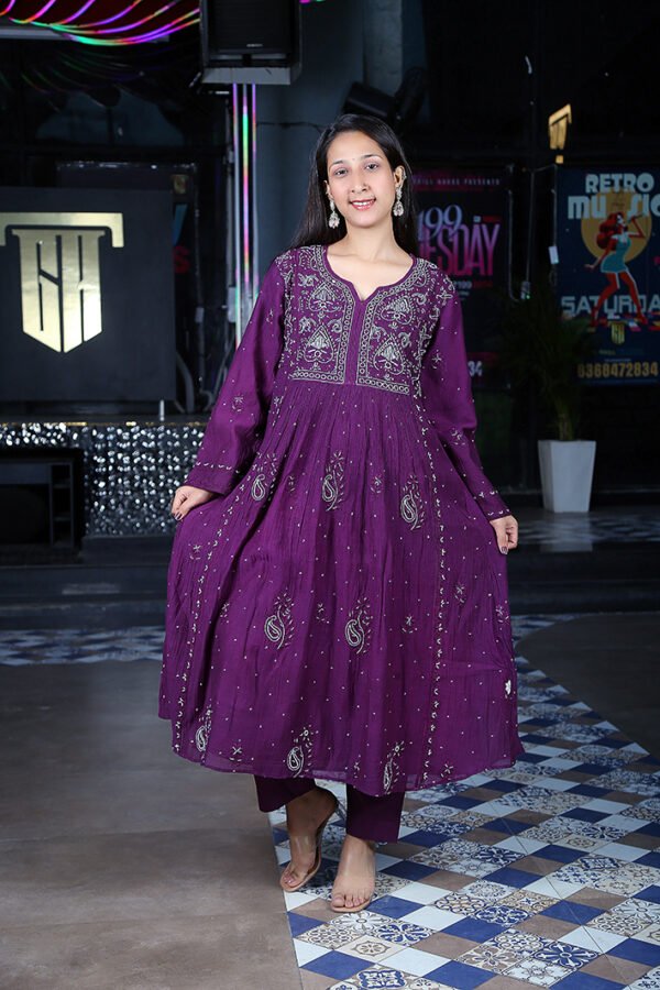 Purple Color Cutdana Embellished Anarkali Set - Image 2