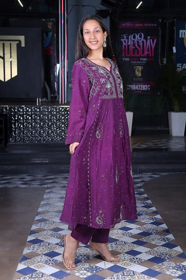 Purple Color Cutdana Embellished Anarkali Set - Image 3