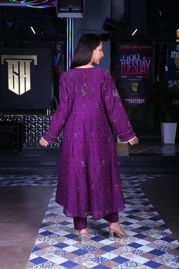 Purple Color Cutdana Embellished Anarkali Set - Image 4