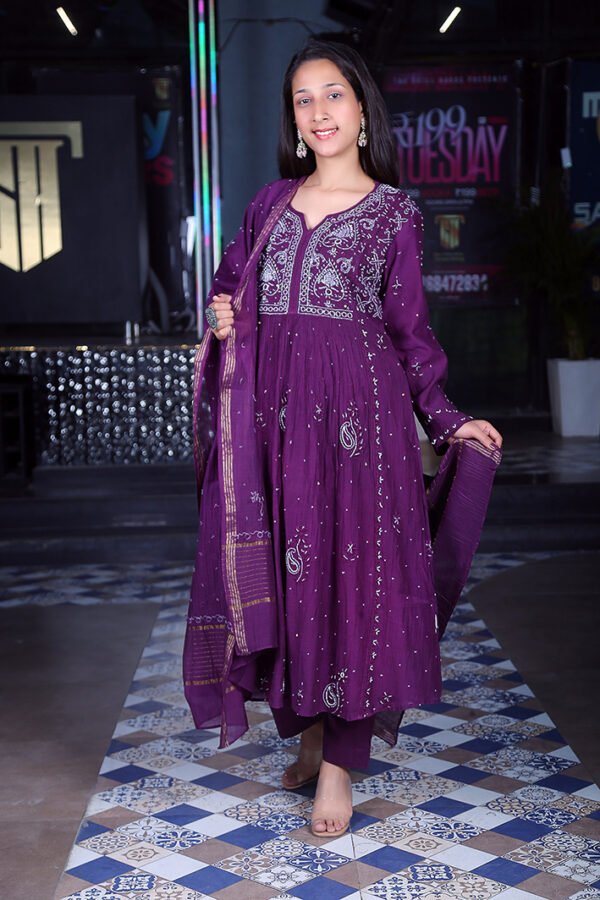 Purple Color Cutdana Embellished Anarkali Set - Image 6