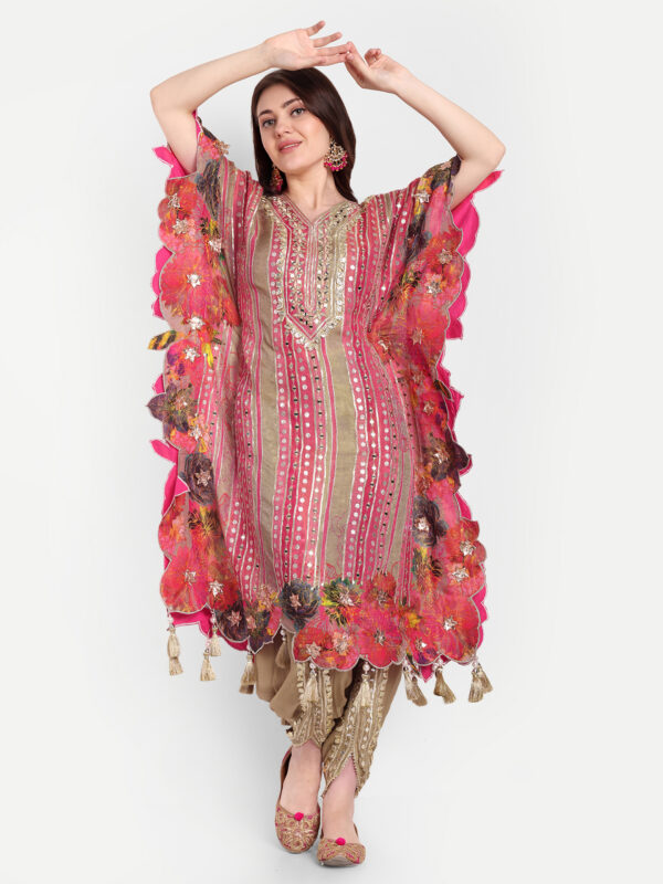 Pink Gota Patti Floral Embroidered Kaftan Set