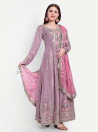 Pink Gotta Patti Full Sleeves Anarkali With Dupatta