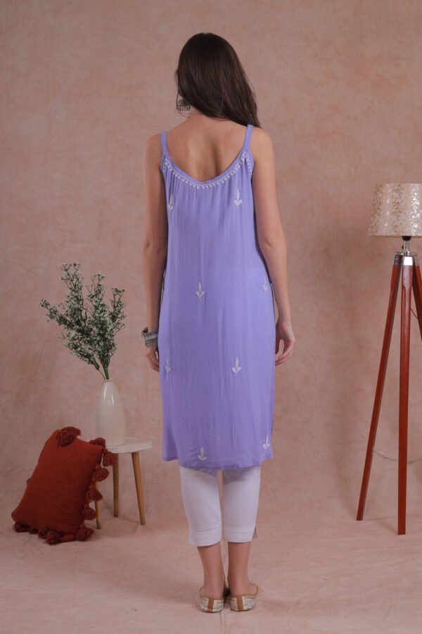 Lavender Noodle Strap Chikankari Kurta - Image 2