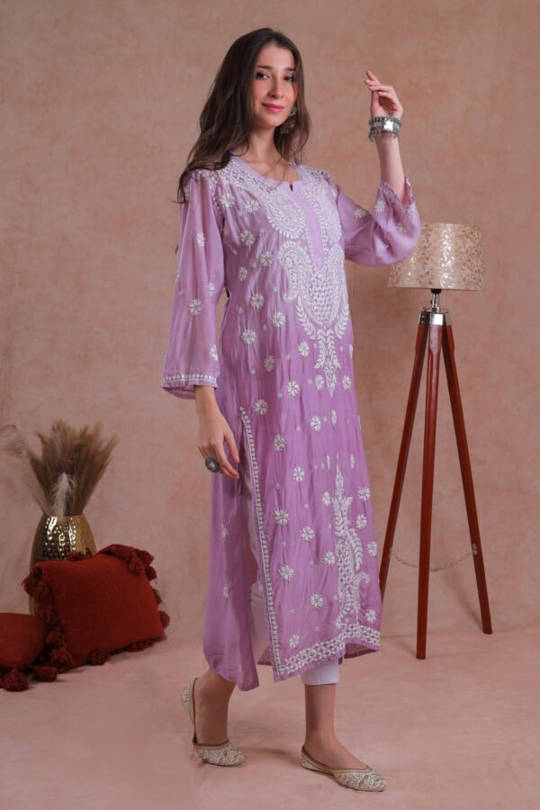 Purple Muslin chikankari kurta - Image 3