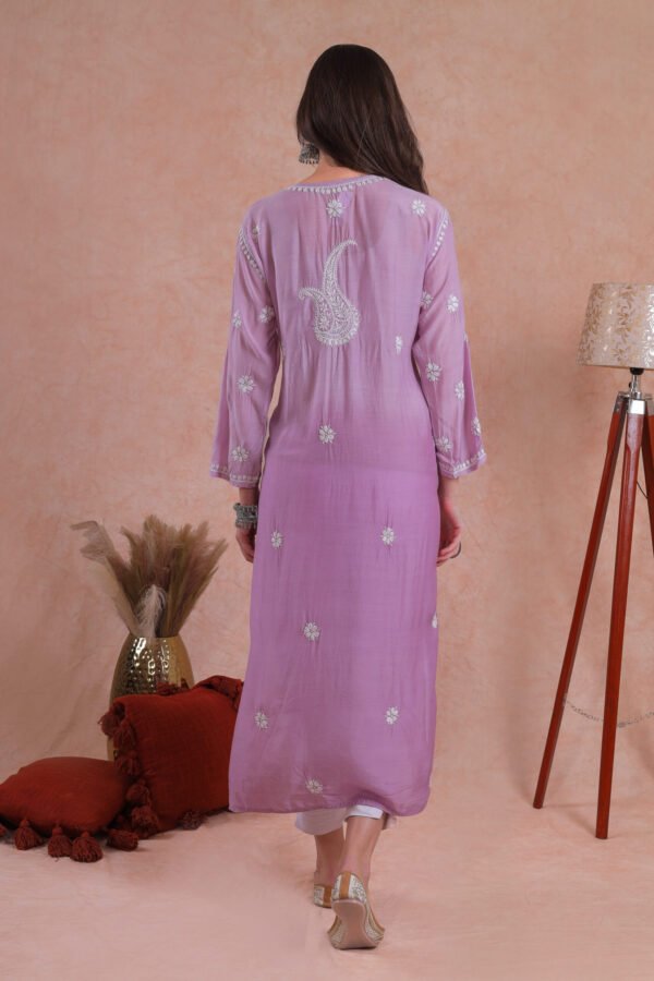 Purple Muslin chikankari kurta - Image 4