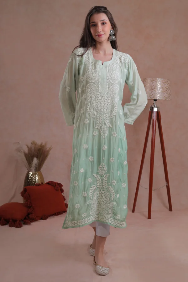 Fully embroidered chikankari kurta on muslin cotton.