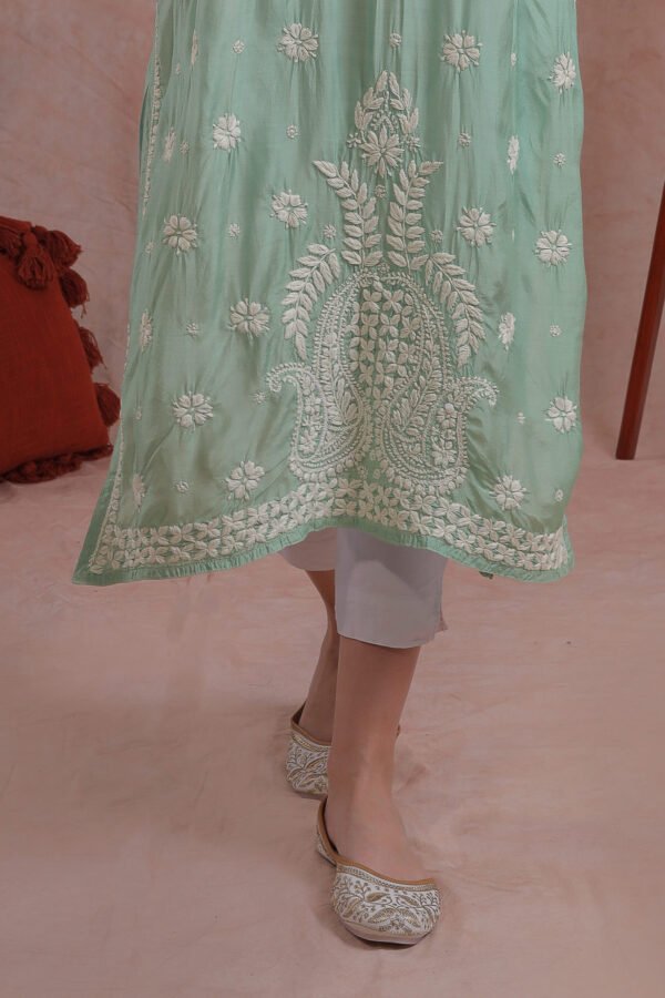 Powder Green Muslin Chikankari Kurta - Image 6