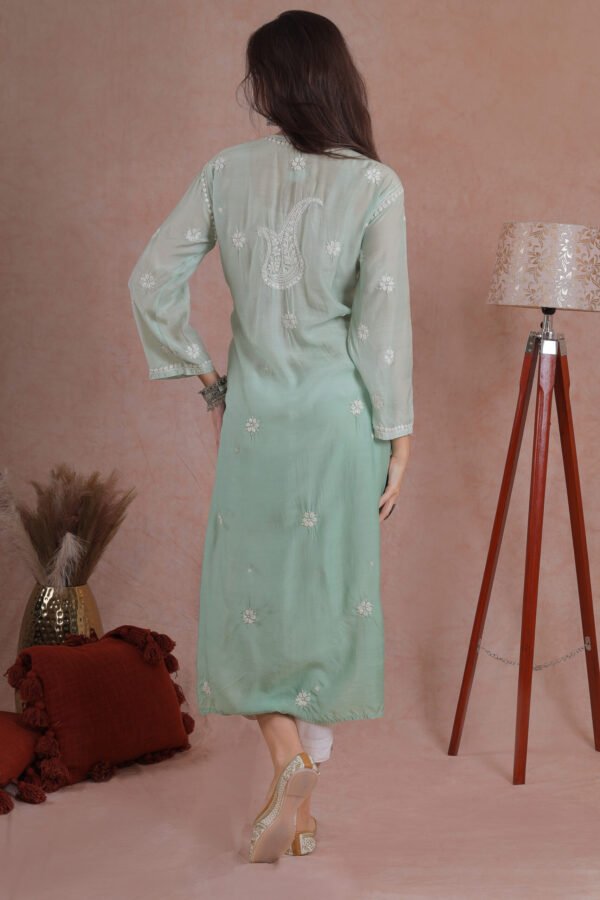 Powder Green Muslin Chikankari Kurta - Image 4