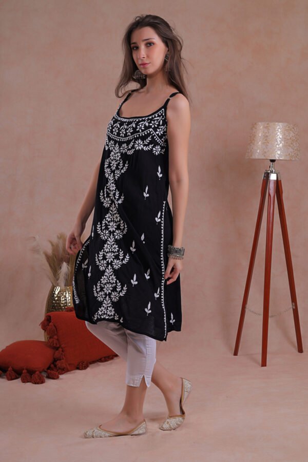 Black Noodle Strap Chikankari Kurta - Image 2