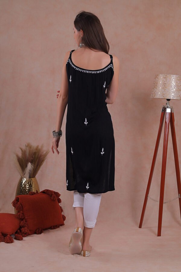 Black Noodle Strap Chikankari Kurta - Image 4