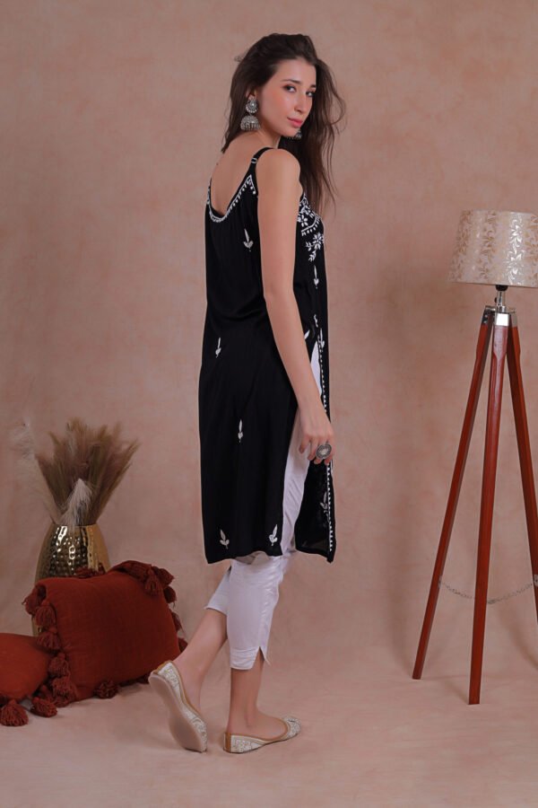 Black Noodle Strap Chikankari Kurta - Image 5