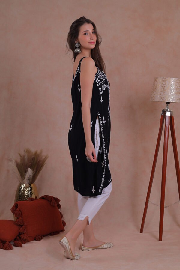 Black Noodle Strap Chikankari Kurta - Image 6