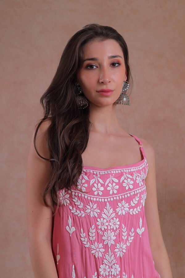 Pink Noodle Strap Chikankari Kurta - Image 6