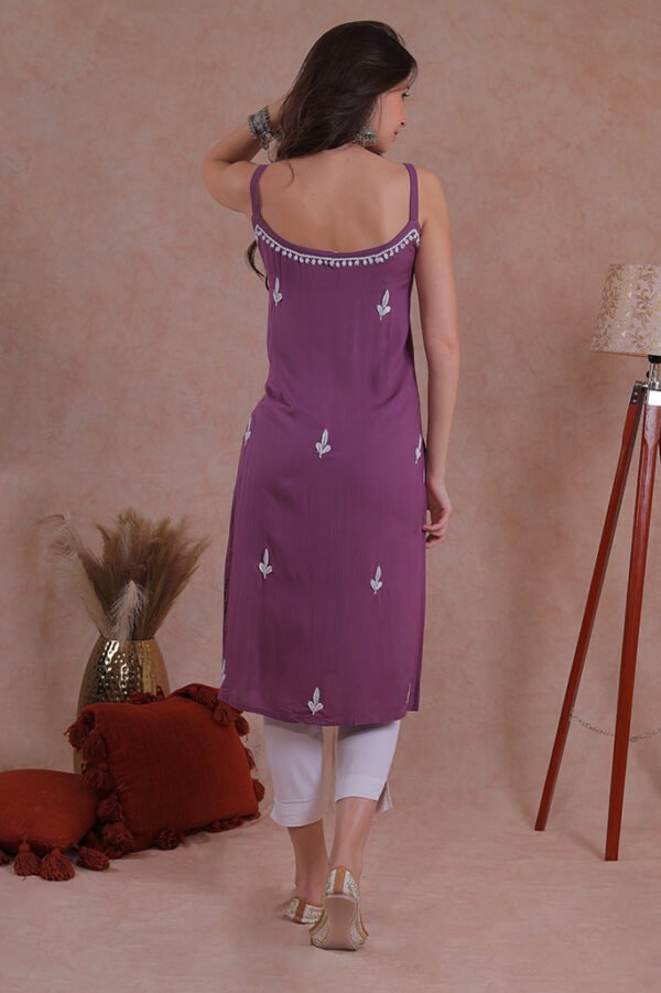 Purple Noodle Strap Chikankari Kurta - Image 6