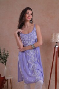 Noodle Strap Lavender Chikankari Kurta is a perfect mix of modern charm and traditional.