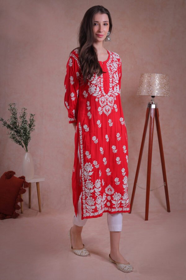 Red Chikankari Kurta - Image 3