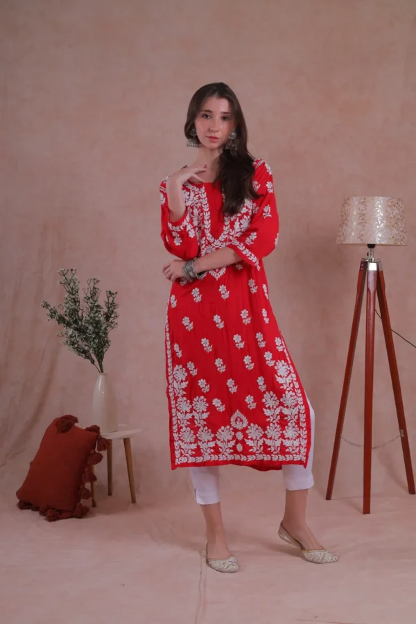 Red Chikankari Kurta - Image 2