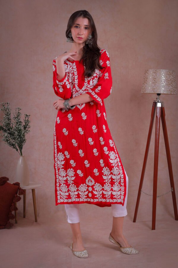 Red Chikankari Kurta - Image 5