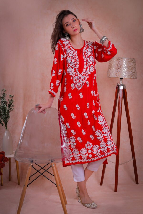 Red Chikankari Kurta - Image 6