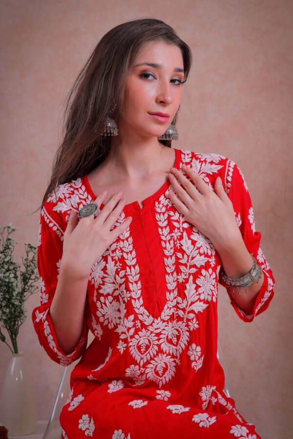 Red Chikankari Kurta - Image 7